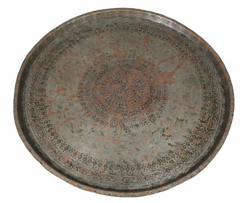 Antique Islamic Ottoman with Copper Table Tray-UZN-1394035