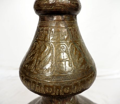 Antique Islamic Syrien Brass Floor Lamp with Hand Painted Camel Skin Leather Lampshade, 1930s-UZN-1433722