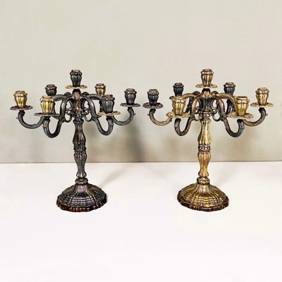 Antique Italian 7-Flame Silver Candelabras, 1880s, Set of 2-GDD-1352528