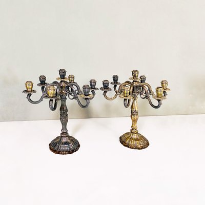 Antique Italian 7-Flame Silver Candelabras, 1880s, Set of 2-GDD-1352528