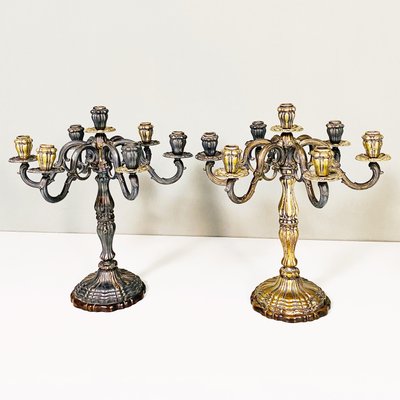 Antique Italian 7-Flame Silver Candelabras, 1880s, Set of 2-GDD-1352528