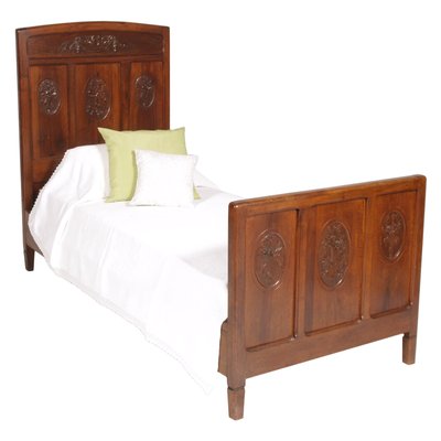 Antique Italian Art Nouveau Carved Walnut Twin Beds, Set of 2-NJV-585654