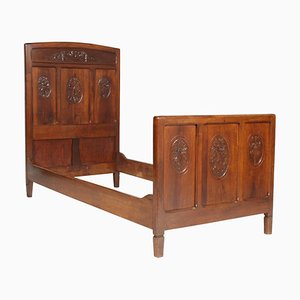 Antique Italian Art Nouveau Carved Walnut Twin Beds, Set of 2-NJV-585654