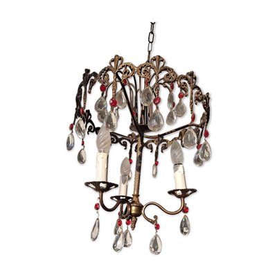 Antique Italian Brass and Glass Chandelier-HIT-835771