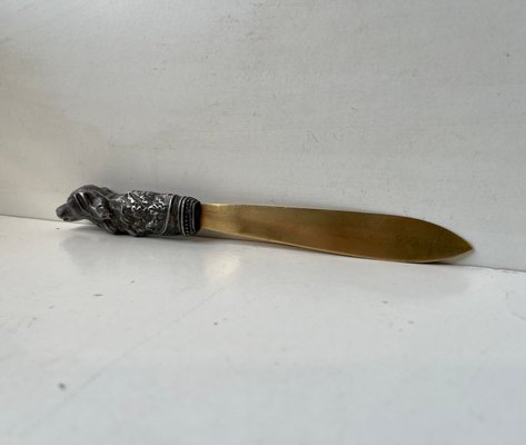 Antique Italian Brass Letter Opener with Dog Handle in Pewter-LCR-1724188