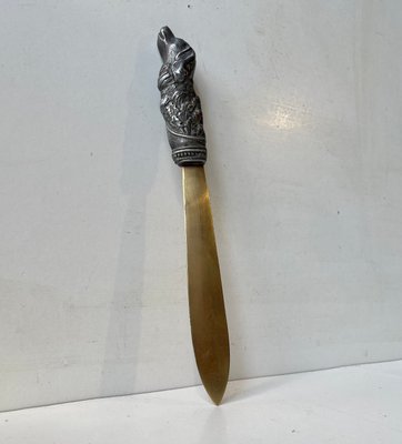 Antique Italian Brass Letter Opener with Dog Handle in Pewter-LCR-1724188