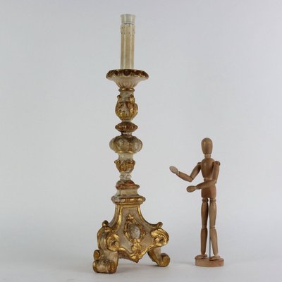 Antique Italian Candlestick in Carved Wood-VMM-2023901