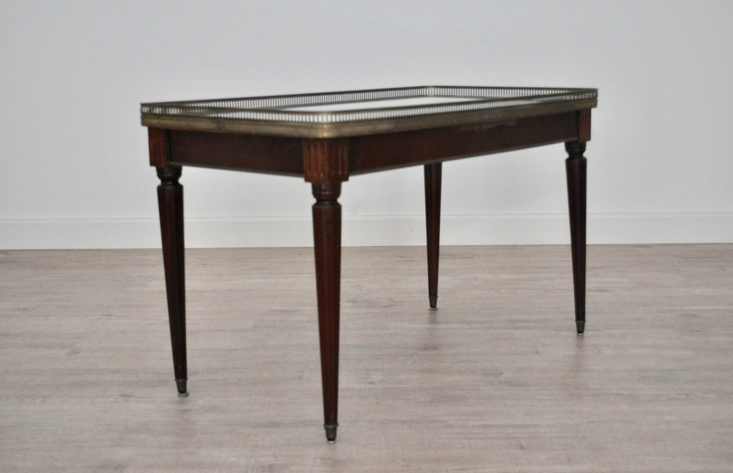 Antique Italian Carrara Marble, Mahogany, and Brass Coffee Table