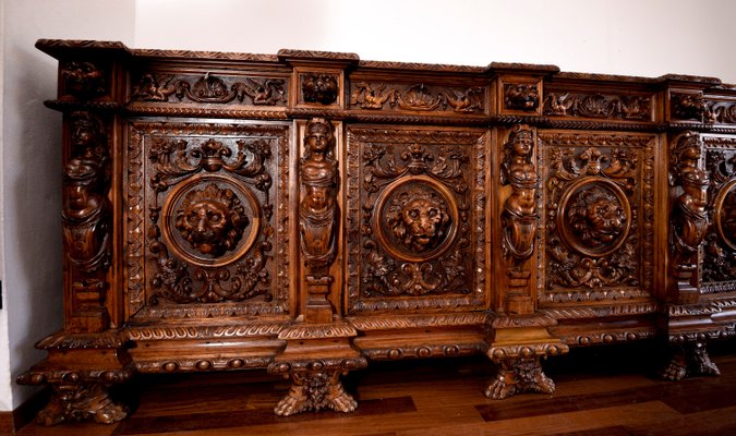 Antique Italian Carved & Sculpted Walnut Sideboard, 1800s-RAQ-595922