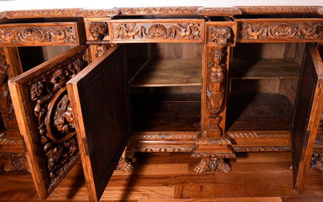 Antique Italian Carved & Sculpted Walnut Sideboard, 1800s-RAQ-595922