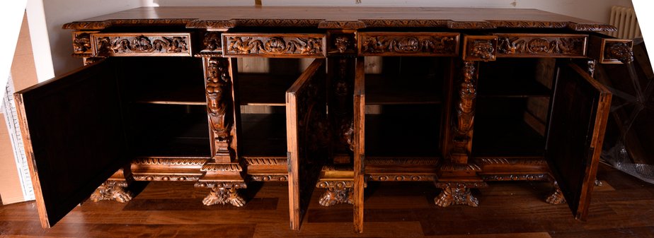 Antique Italian Carved & Sculpted Walnut Sideboard, 1800s-RAQ-595922