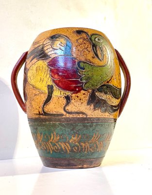 Antique Italian Ceramic Vase with Roosters in Majolica, 19th Century-LCR-1098671