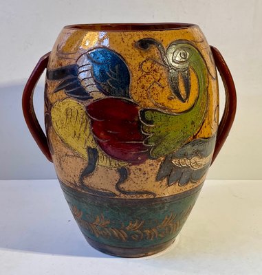 Antique Italian Ceramic Vase with Roosters in Majolica, 19th Century-LCR-1098671