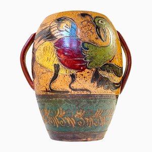 Antique Italian Ceramic Vase with Roosters in Majolica, 19th Century-LCR-1098671