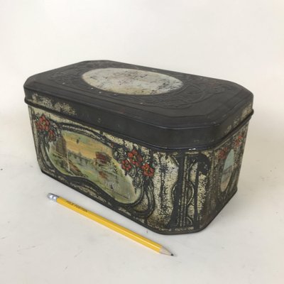 Antique Italian Decorated Tin Box with Panoramic Views of Rome-YNA-656079