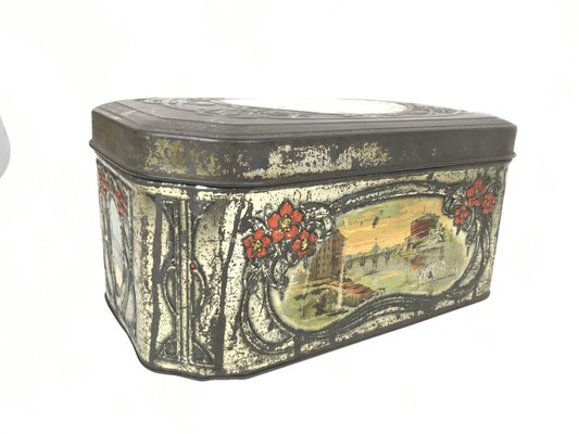 Antique Italian Decorated Tin Box with Panoramic Views of Rome-YNA-656079