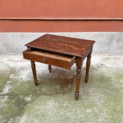 Antique Italian Fir Table With Brass Handle and Shaped Legs, 1910s-GDD-1210030