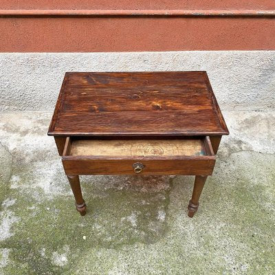 Antique Italian Fir Table With Brass Handle and Shaped Legs, 1910s-GDD-1210030