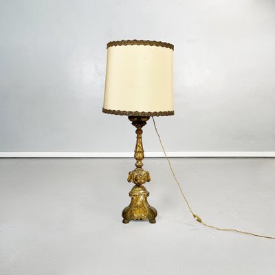 Antique Italian Gold Painted Wood and Beige Fabric Table Lamps, 1800s, Set of 2-GDD-1361657