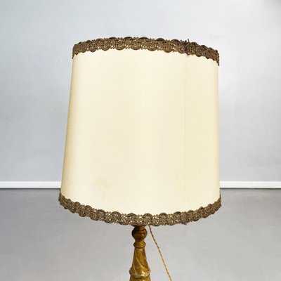 Antique Italian Gold Painted Wood and Beige Fabric Table Lamps, 1800s, Set of 2-GDD-1361657