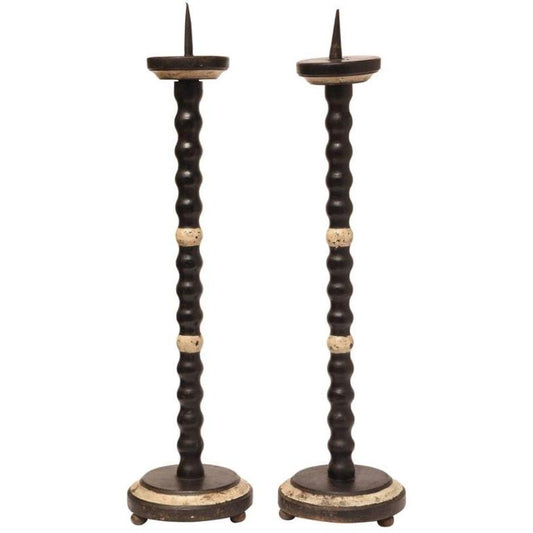 Antique Italian Lacquered Candlesticks, Set of 2