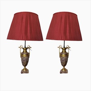 Antique Italian Marble & Gilt Bronze Table Lamps with Cherubs, Set of 2-TCS-1359910