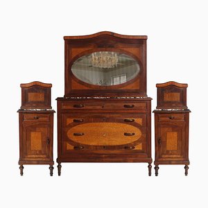 Antique Italian Marble Top Nightstands and Chest of Drawers Set, Set of 3-NJV-737593