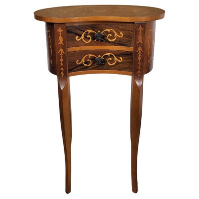 Antique Italian Marquetry Kidney-Shaped Walnut Side Table with Two Drawers, 1890s-EUP-1702958