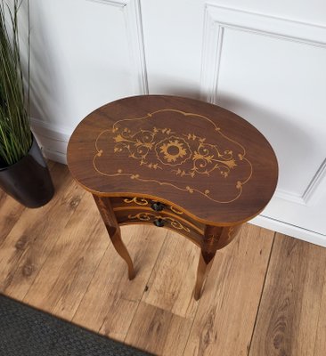 Antique Italian Marquetry Kidney-Shaped Walnut Side Table with Two Drawers, 1890s-EUP-1702958