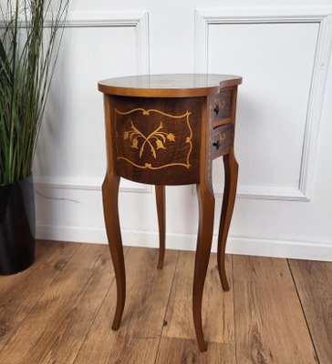 Antique Italian Marquetry Kidney-Shaped Walnut Side Table with Two Drawers, 1890s-EUP-1702958