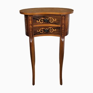 Antique Italian Marquetry Kidney-Shaped Walnut Side Table with Two Drawers, 1890s-EUP-1702958