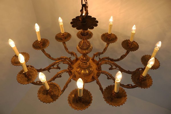 Antique Italian Oval Chandelier in Brass, 1920s-WIP-2041321