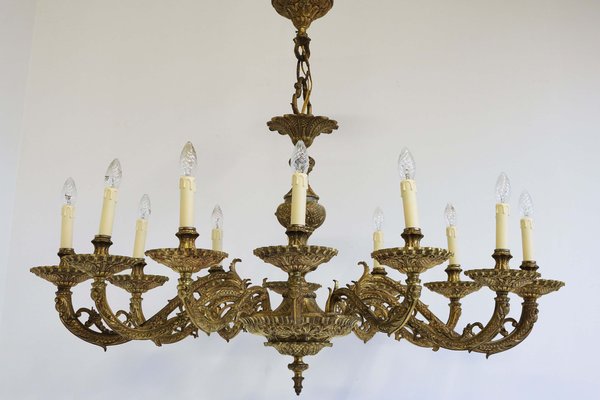 Antique Italian Oval Chandelier in Brass, 1920s-WIP-2041321