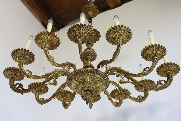 Antique Italian Oval Chandelier in Brass, 1920s-WIP-2041321