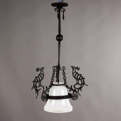 Antique Italian Pendant in Wrought Iron and Glass-VMM-2023918