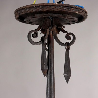 Antique Italian Pendant in Wrought Iron and Glass-VMM-2023918