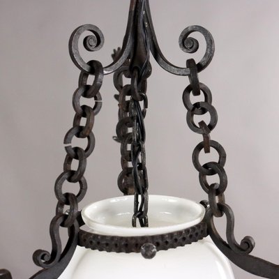 Antique Italian Pendant in Wrought Iron and Glass-VMM-2023918