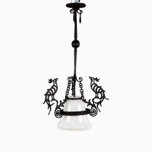 Antique Italian Pendant in Wrought Iron and Glass-VMM-2023918