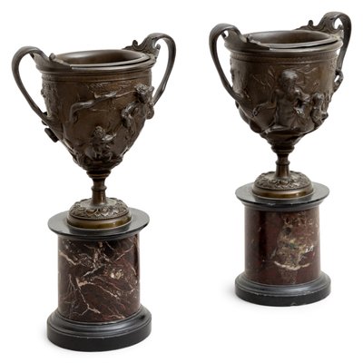 Antique Italian Pompeian Style Tazzas in Bronze, Set of 2-VEI-1325826