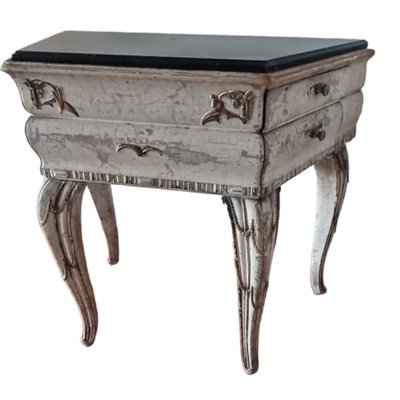 Antique Italian Side Table with Black Marble Top and Drawers on the Side-TCS-1716700