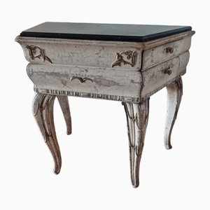 Antique Italian Side Table with Black Marble Top and Drawers on the Side-TCS-1716700