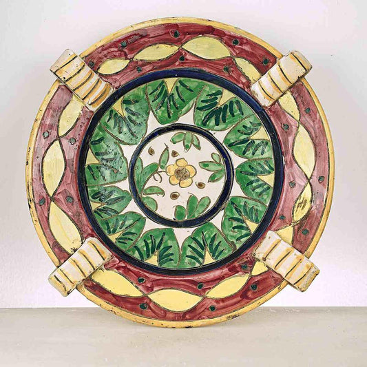 Antique Italian Terracotta Dish with Flower Decor