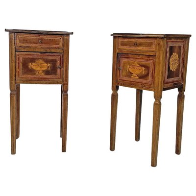 Antique Italian Wooden Bedside Tables with Inlaid Floral Decorations, 1750s, Set of 2-GDD-1784819