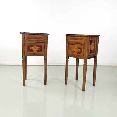 Antique Italian Wooden Bedside Tables with Inlaid Floral Decorations, 1750s, Set of 2-GDD-1784819