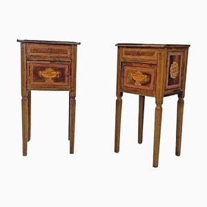 Antique Italian Wooden Bedside Tables with Inlaid Floral Decorations, 1750s, Set of 2-GDD-1784819