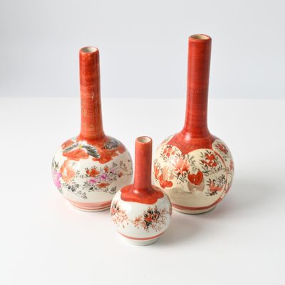 Antique Japanese Kutani Ware Porcelain Vase, 1890s, Set of 3-IXK-1739921