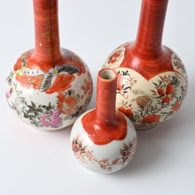 Antique Japanese Kutani Ware Porcelain Vase, 1890s, Set of 3-IXK-1739921