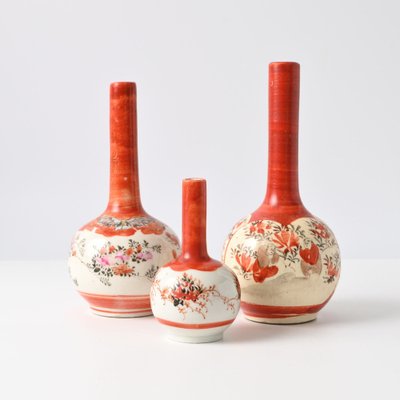 Antique Japanese Kutani Ware Porcelain Vase, 1890s, Set of 3-IXK-1739921