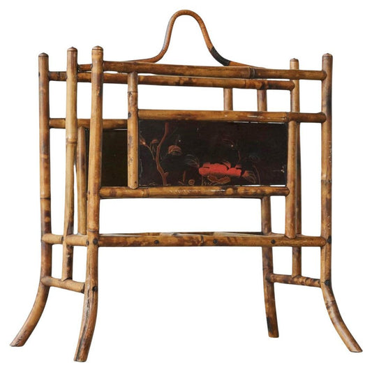 Antique Japanese Magazine Rack in Tortoiseshell Bamboo, 1890s