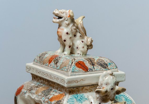 Antique Japanese Protected Ceramic Meiji Dog Urns by Satsuma, Set of 2-JE-1348426